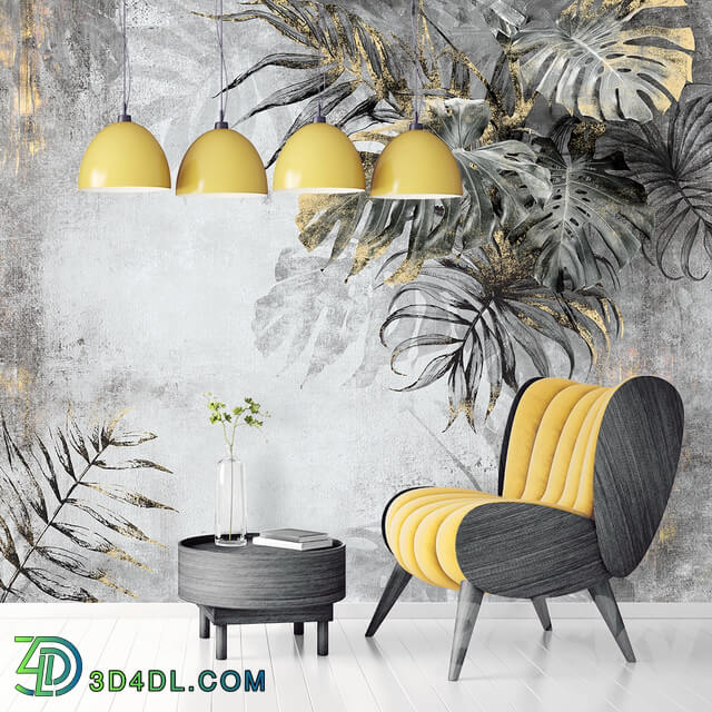 Wall covering - Creativille _ Wallpapers _ Grunge tropical leaves 4242