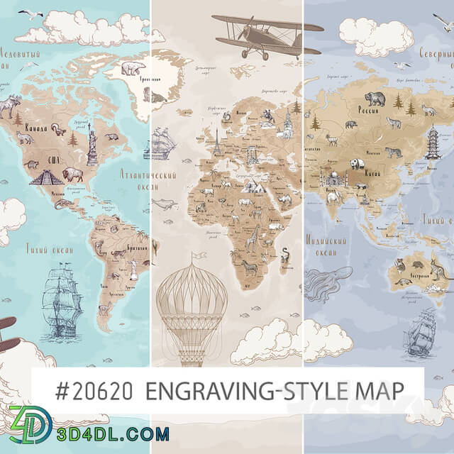 Wall covering - Creativille _ Wallpapers _ Engraving-style map 20620