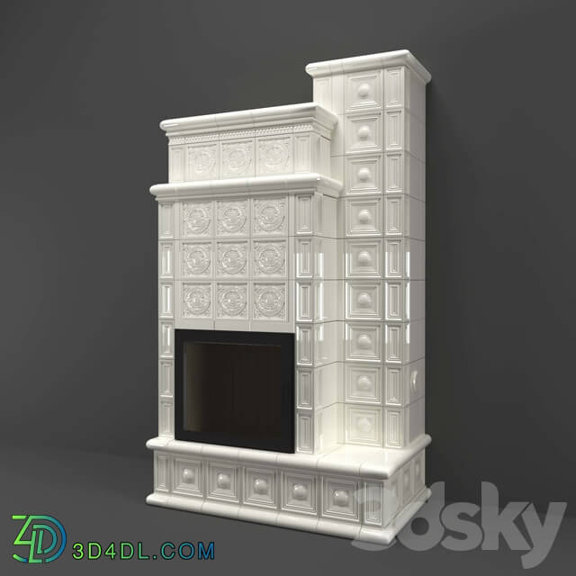 Fireplace - Tiled heating stove made of chamotte with ceramic flue _Fresh morning_