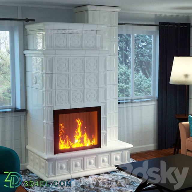 Fireplace - Tiled heating stove made of chamotte with ceramic flue _Fresh morning_