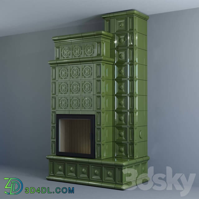 Fireplace - Tiled heating stove made of chamotte with ceramic flue _Fresh morning_