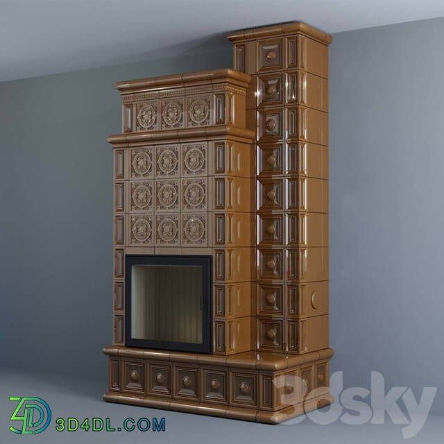 Fireplace - Tiled heating stove made of chamotte with ceramic flue _Fresh morning_