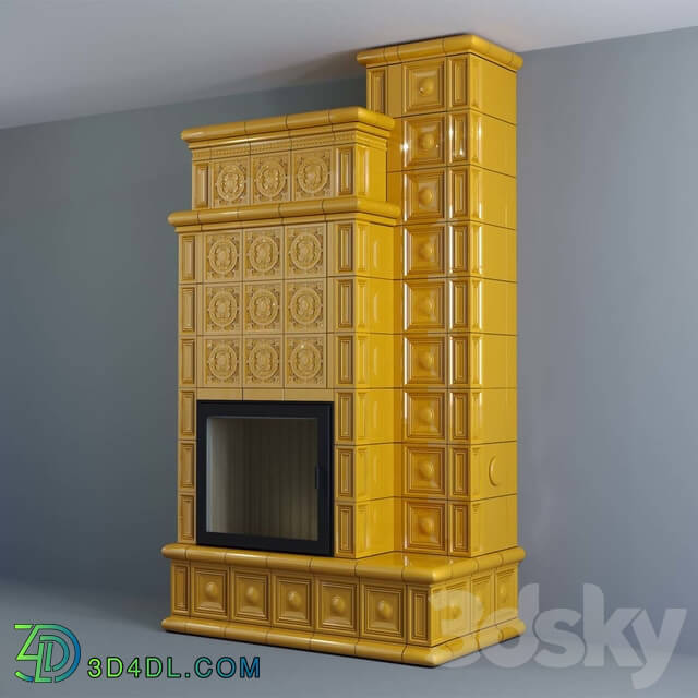 Fireplace - Tiled heating stove made of chamotte with ceramic flue _Fresh morning_