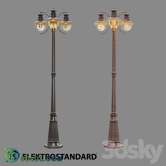 Street lighting - OM Street three-arm lamp on a pole Elektrostandard GL 3002F _ 3 Talli F _ 3