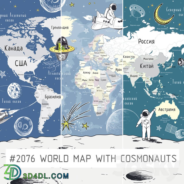Wall covering - Creativille _ Wallpapers _ World Map with Cosmonauts
