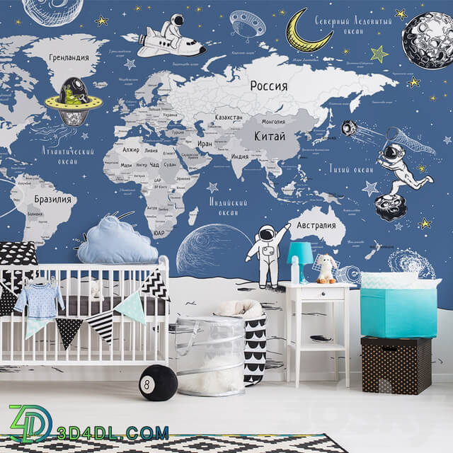 Wall covering - Creativille _ Wallpapers _ World Map with Cosmonauts