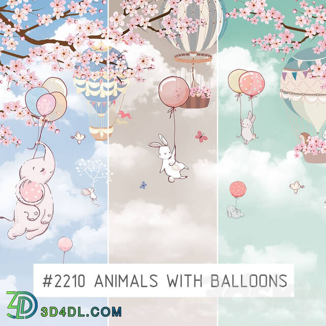 Wall covering - Creativille _ Wallpapers _ 2210 Animals with balloons