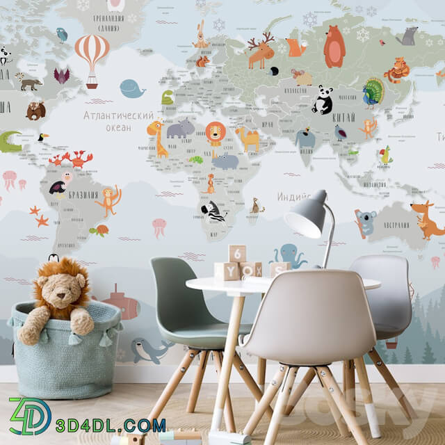 Wall covering - Creativille _ Wallpapers _ 20204 World Map with Funny Animals