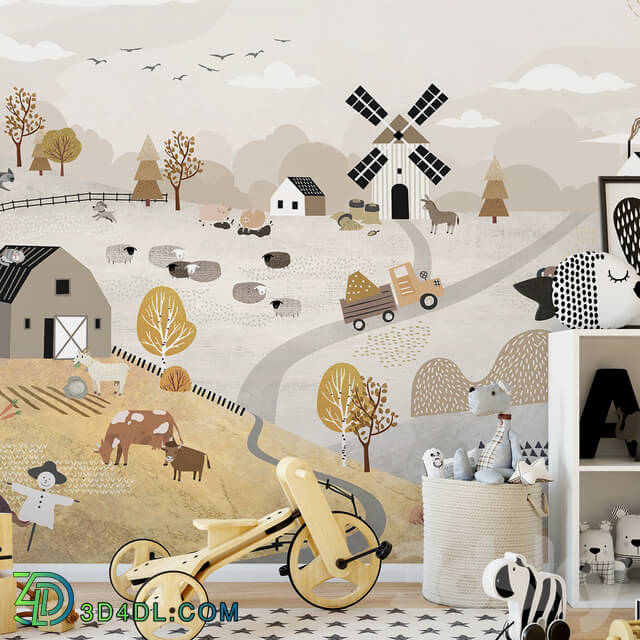 Wall covering - Creativille _ Wallpapers _ 25522 Farm with animals