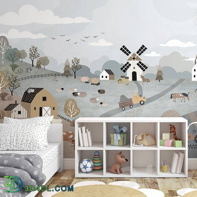Wall covering - Creativille _ Wallpapers _ 25522 Farm with animals