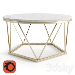 Table - Silver Orchid Henderson Faux Stone Goldtone Round Coffee Table 