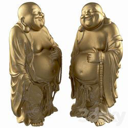 Sculpture - Laughing Buddha Holding Fan Decor Statue 