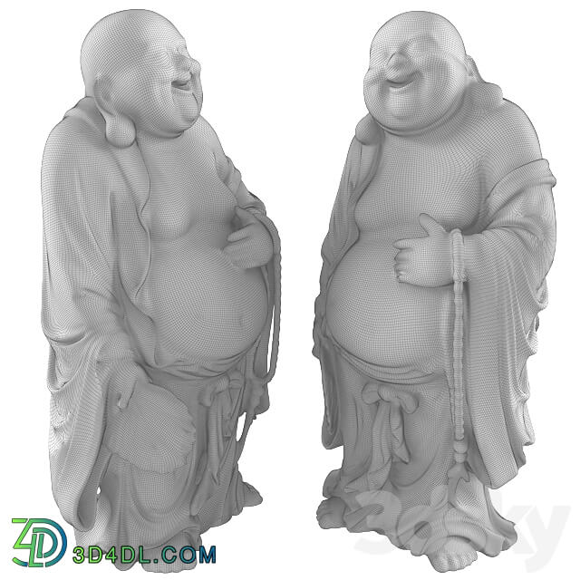 Sculpture - Laughing Buddha Holding Fan Decor Statue
