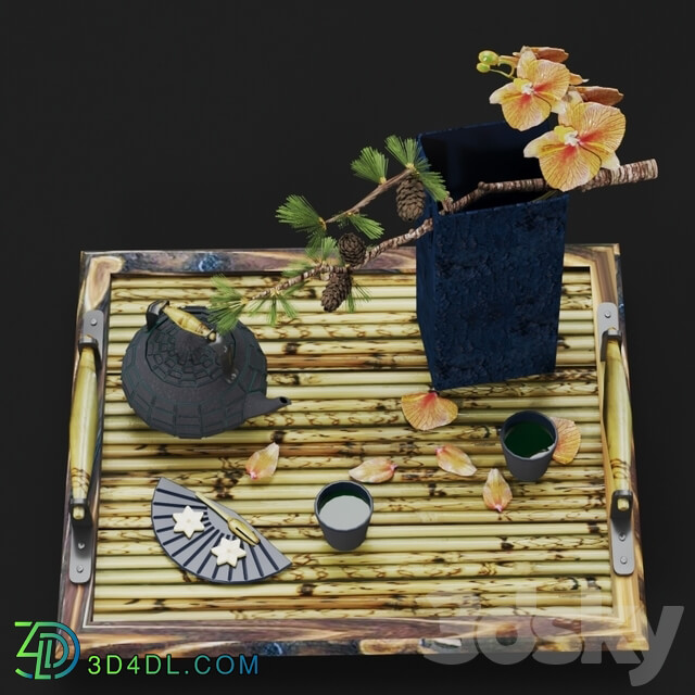 Decorative set - Japanese tea and Ekibana tray