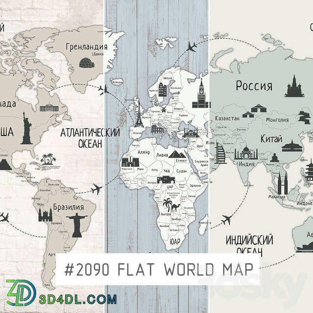 Wall covering - Creativille _ Wallpapers _ 2090 flat world map