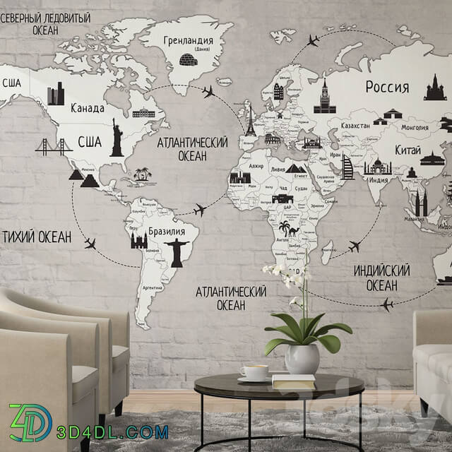 Wall covering - Creativille _ Wallpapers _ 2090 flat world map