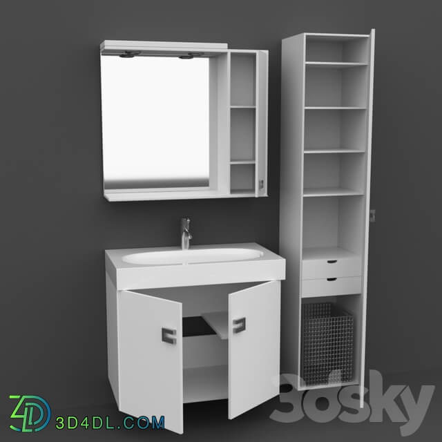 Bathroom furniture - Bathroom set. Sink with a curbstone_ a mirror_ a case