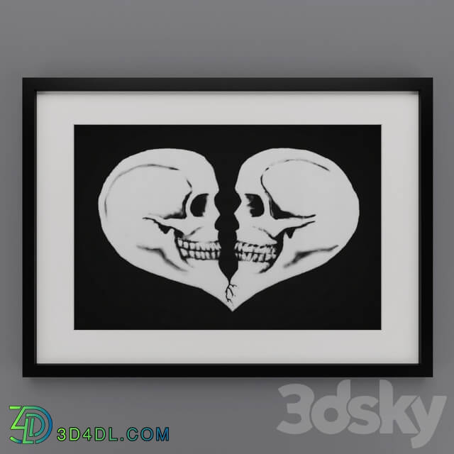 Frame - picture skull-heart 2
