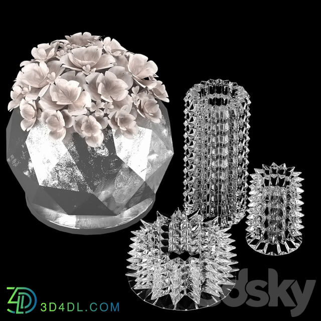 Decorative set - white flowers and vases