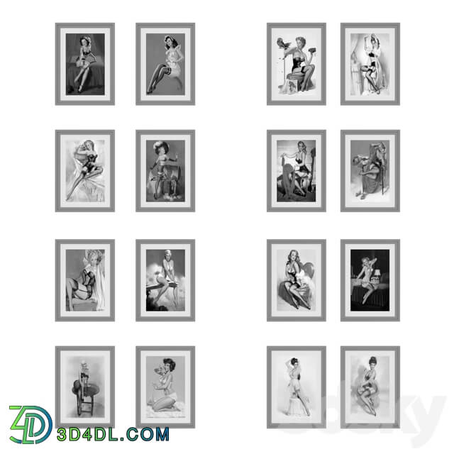 Frame - Black and white retro paintings