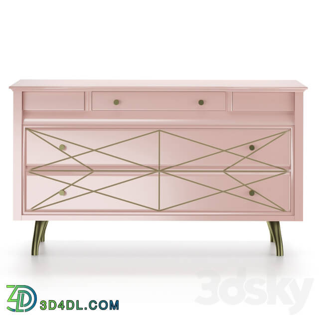 Sideboard _ Chest of drawer - Vintage Sideboard With Pale Pink And Gold