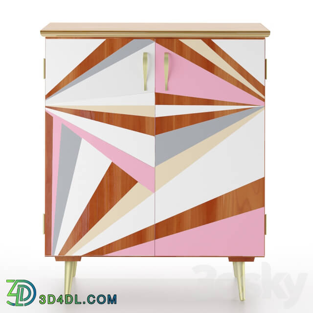 Sideboard _ Chest of drawer - Geometric painted record cabinet Pink Flash