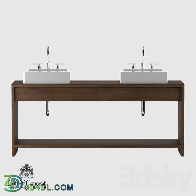 Bathroom furniture - Rh Oak Brule Aged Oak Washbasin Cabinet with Double Washbasin _loft Concept_