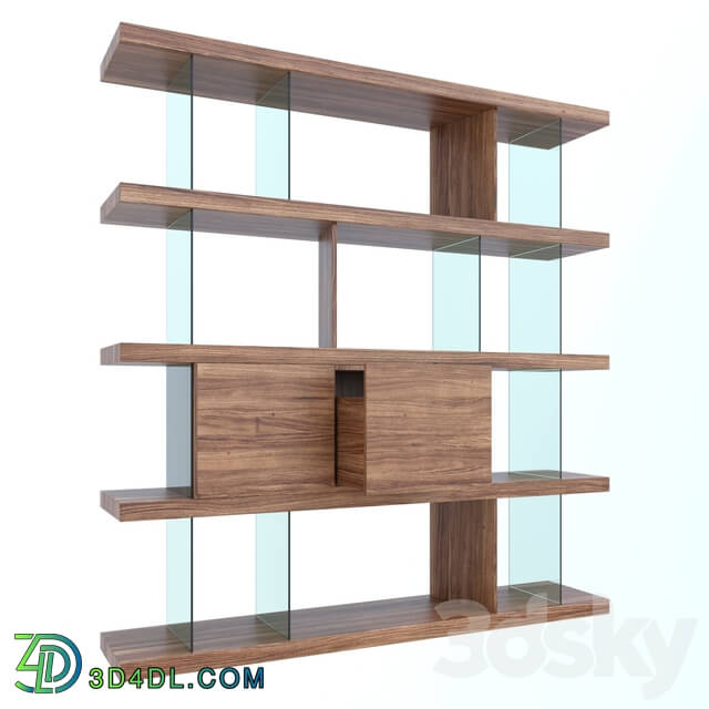 Rack - Wooden shelving walnut with drawers Angel Cerda