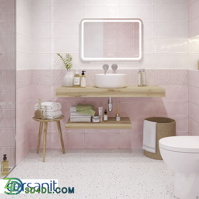 Tile - _PDG072D_ Tile Pudra Relief_ Pink_ 20x44
