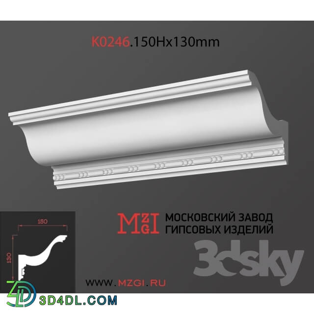 Decorative plaster - Cornices patterned plaster moldings K0246.150Nx130mm