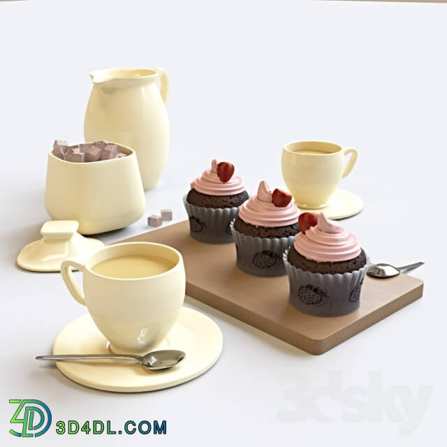 Food and drinks - Strawberry cupcakes set