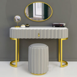 Dressing table - Makeup Vanity Set with Drawer Mirror _ Leather Stool Included Faux Marble Tabletop 