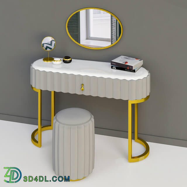Dressing table - Makeup Vanity Set with Drawer Mirror _ Leather Stool Included Faux Marble Tabletop