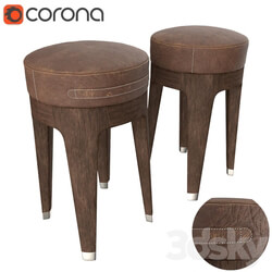 Chair - Circle brown leather stool 