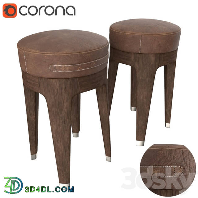 Chair - Circle brown leather stool