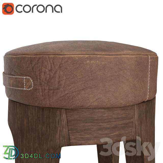 Chair - Circle brown leather stool