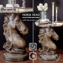 Other decorative objects - Horse Head Sculpture End Table and decorative set _vray _ corona_ 