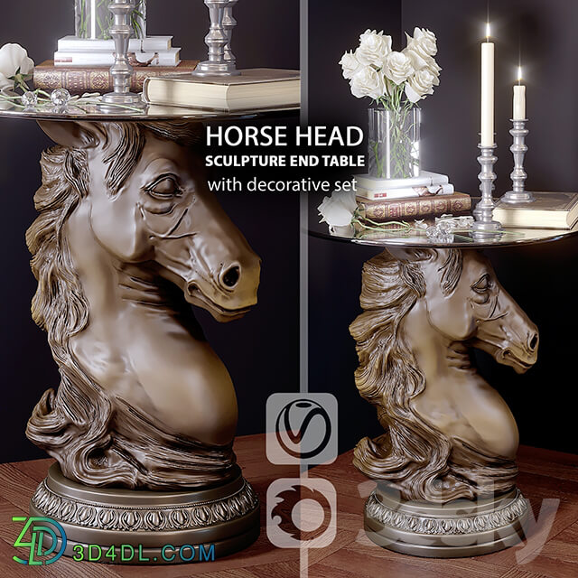 Other decorative objects - Horse Head Sculpture End Table and decorative set _vray _ corona_