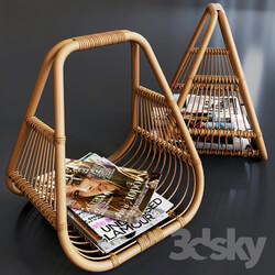 Books - journals set and wicker stand made of natural rattan 