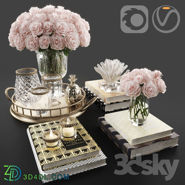Decorative set - Rose and crystal vase decoration set 11