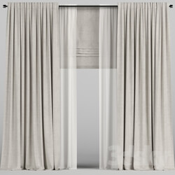Curtain - Beige curtains with tulle and roman blinds. 