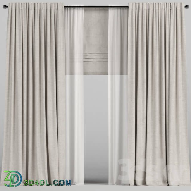 Curtain - Beige curtains with tulle and roman blinds.