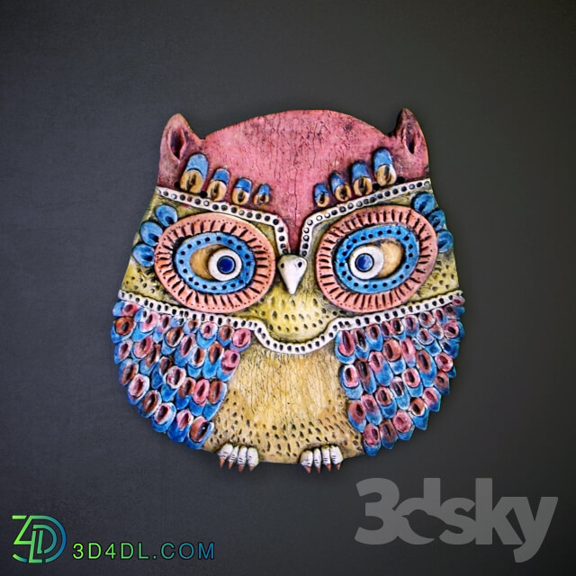 Other decorative objects - Ceramic panel _quot_Owl_quot_ _3 pieces_