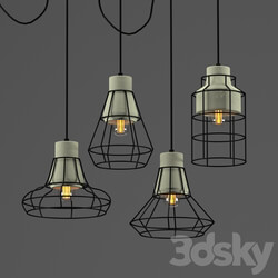 Chandelier - A series of loft pendant lights with a concrete shade in a garret metal frame 