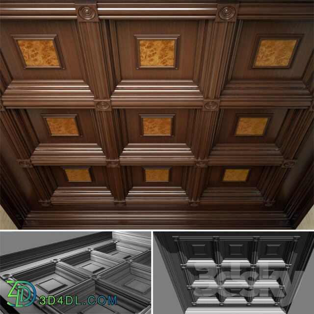 Decorative plaster - Wooden coffered ceiling in Victorian style
