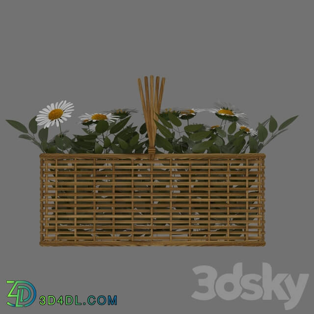 Basket with a bouquet of daisies