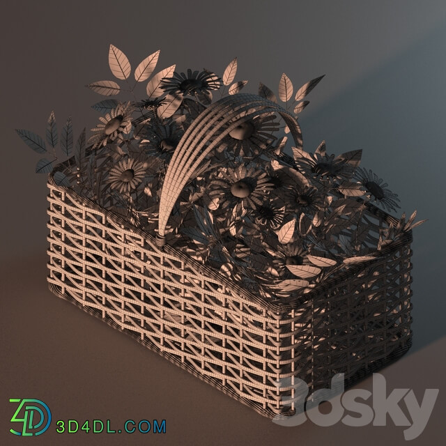 Basket with a bouquet of daisies