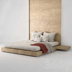 Bed - Wood Queen bed minimal 