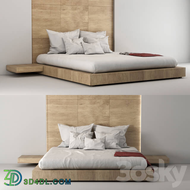 Bed - Wood Queen bed minimal