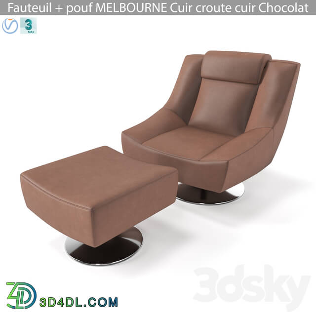 Arm chair - Fauteuil _ pouf MELBOURNE Cuir croute cuir Chocolat